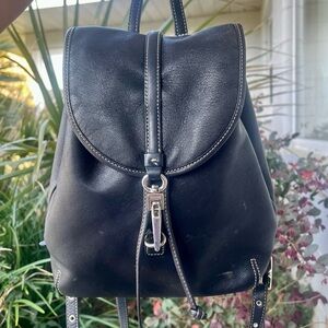 Coach Vintage  Black Leather Daypack with Silver Accents